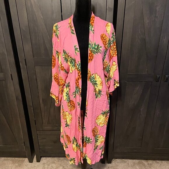 Do Everything in Love Pink and Yellow Pineapple Kimono One Size Fits All - Picture 1 of 4